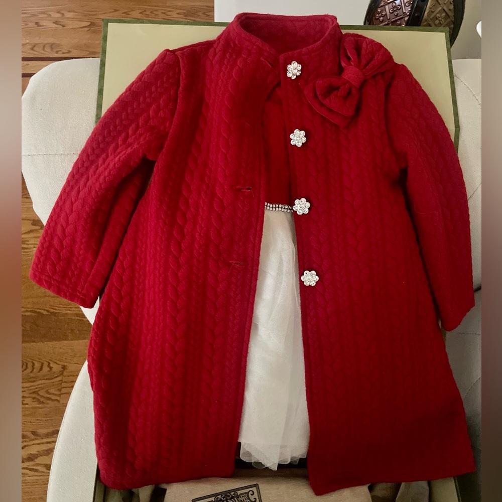 2-Piece Toddler Girl Coat & Dress Christmas or Winter Wedding Outfit 4T